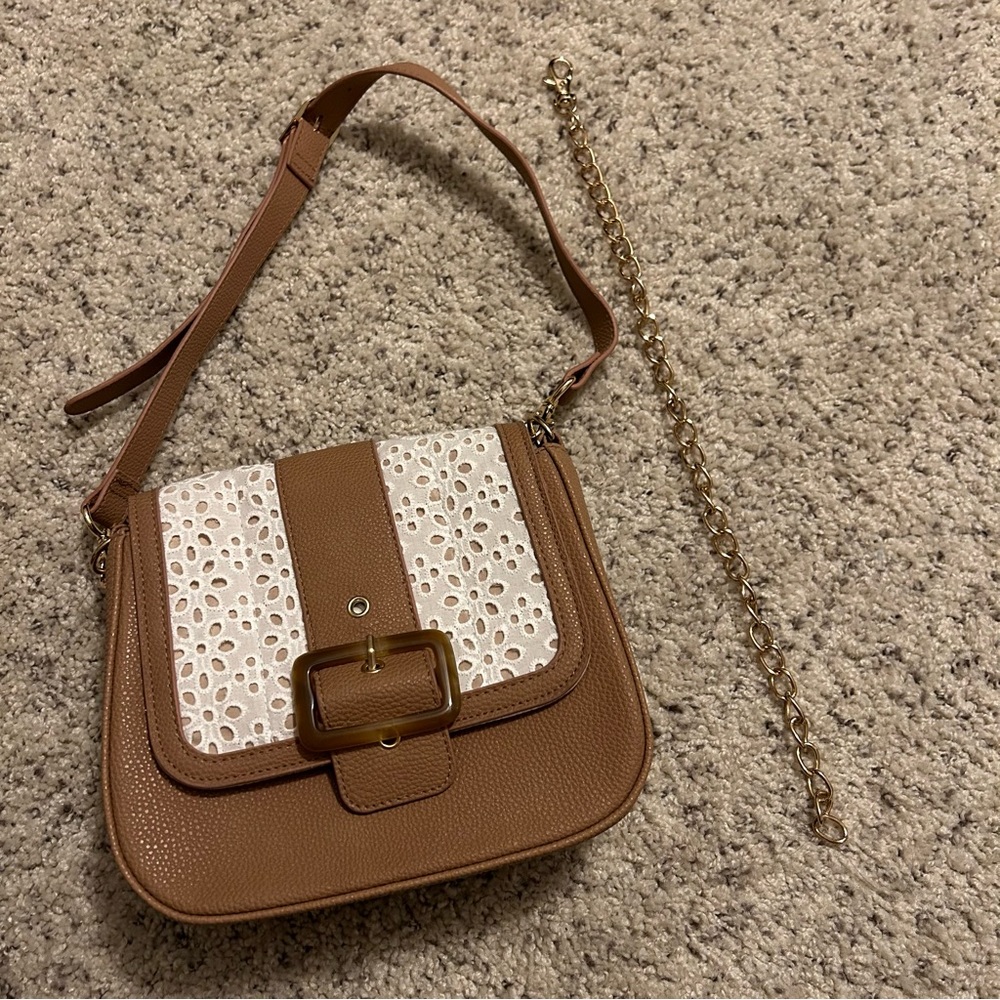 Brown and floral lace saddle bag - Picture 5 of 10